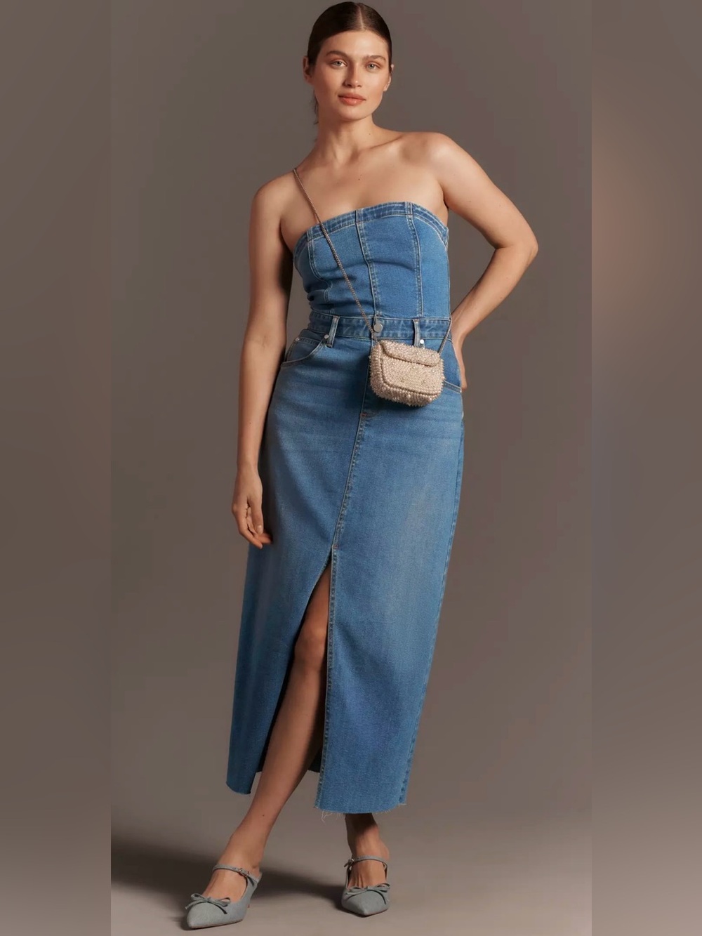 Anthropologie The Madi Front-Slit Denim Dress by Pilcro Sz Large Boho Beauty! - Picture 1 of 15